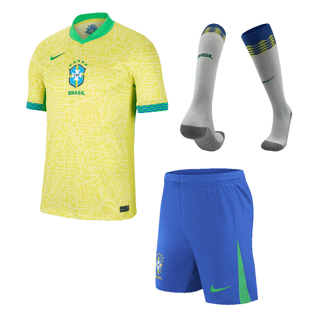 Premium Quality Men's Brazil Home Soccer Jersey Whole Kit (Jersey+Shorts+Socks) - Pro Jersey Shop