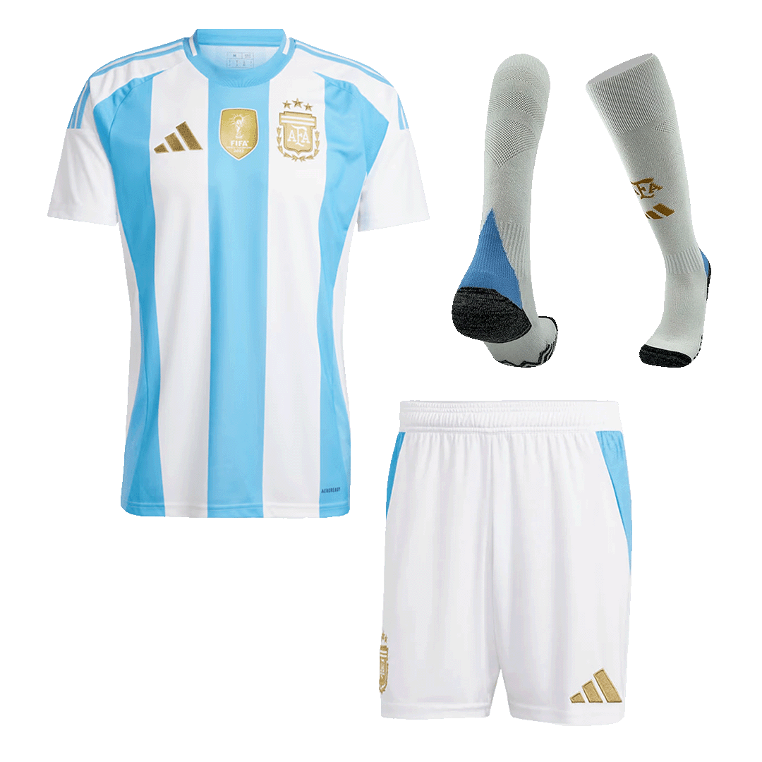 Premium Quality Men's Argentina Home Soccer Jersey Whole Kit (Jersey+Shorts+Socks) - Pro Jersey Shop