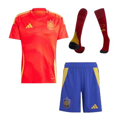 Premium Quality Men's Spain Home Soccer Jersey Whole Kit (Jersey+Shorts+Socks) Euro 2024 - Pro Jersey Shop