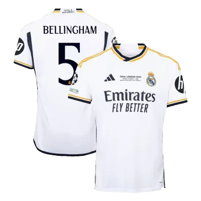 Premium Quality UCL FINAL Men's BELLINGHAM #5 Real Madrid Home Soccer Jersey Shirt 2023/24 - Fan Version - Pro Jersey Shop