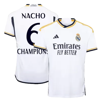 Premium Quality Men's NACHO #6 CHAMPIONS Real Madrid Home Soccer Jersey Shirt 2023/24 - Fan Version - Pro Jersey Shop