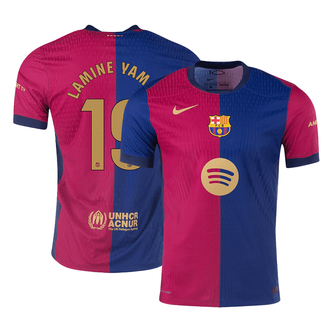 Men's Authentic LAMINE YAMAL #19 Barcelona Home Spotify Logo Without Text Soccer Jersey Shirt - Player Version - Pro Jersey Shop