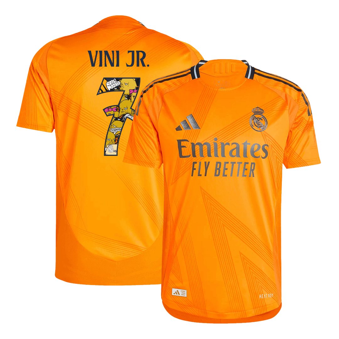 Men's Authentic VINI JR. #7 Bear Champ Font Real Madrid Away Soccer Jersey Shirt - Player Version - Pro Jersey Shop
