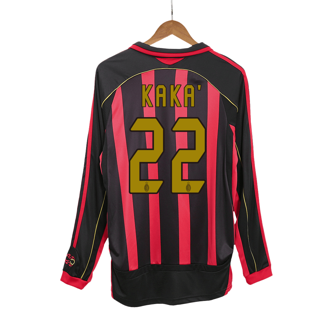 Men's Retro 2006/07 Replica KAKA' #22 AC Milan Home Long Sleeves Soccer Jersey Shirt - Pro Jersey Shop