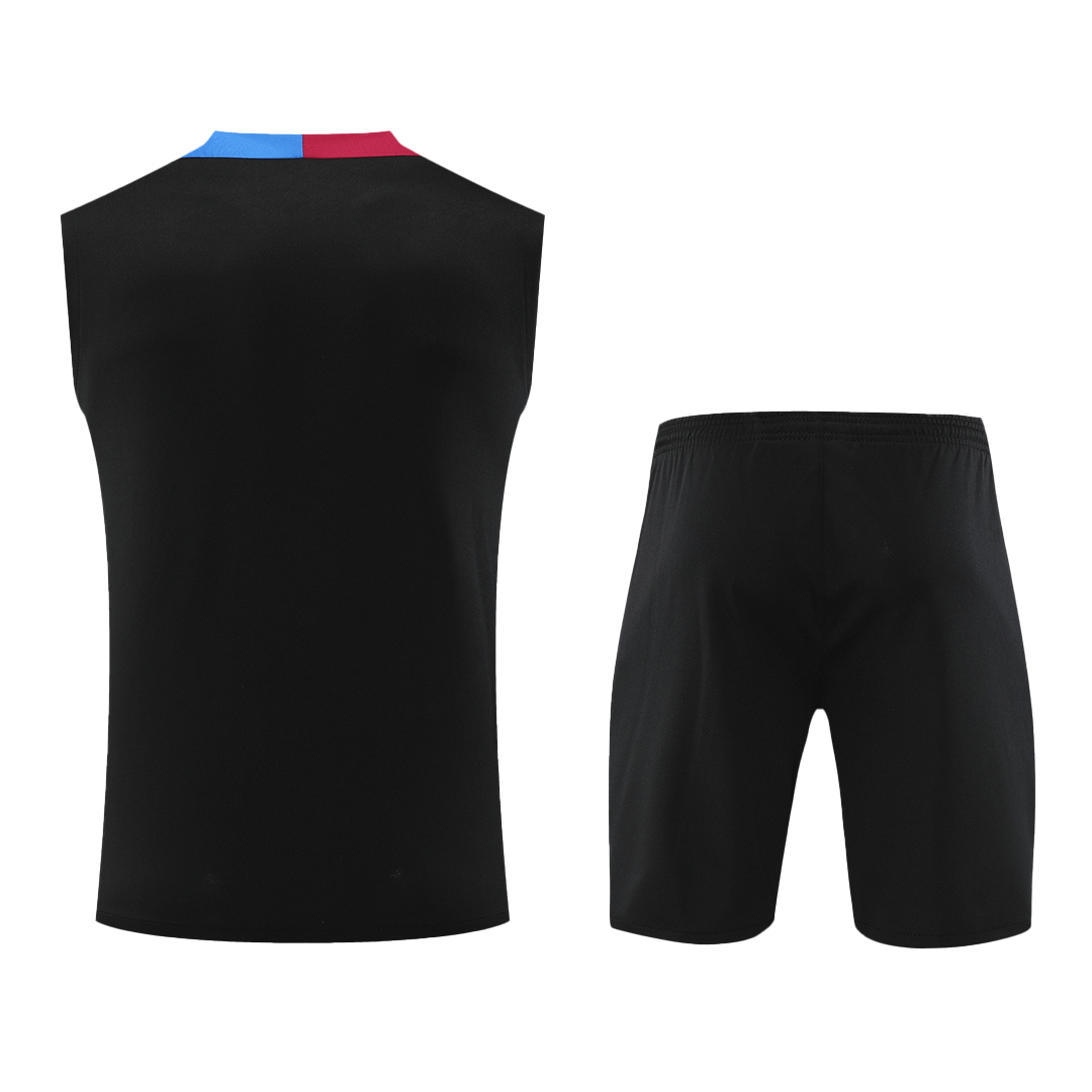 Men's Barcelona Soccer Sleeveless Training Kit (Top+Shorts) -Black - Pro Jersey Shop