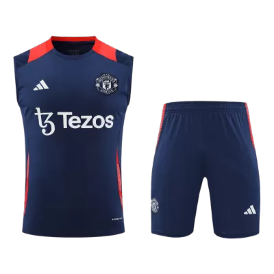 Men's Manchester United Soccer Sleeveless Training Kit (Top+Shorts) 2024/25 -Navy - Pro Jersey Shop