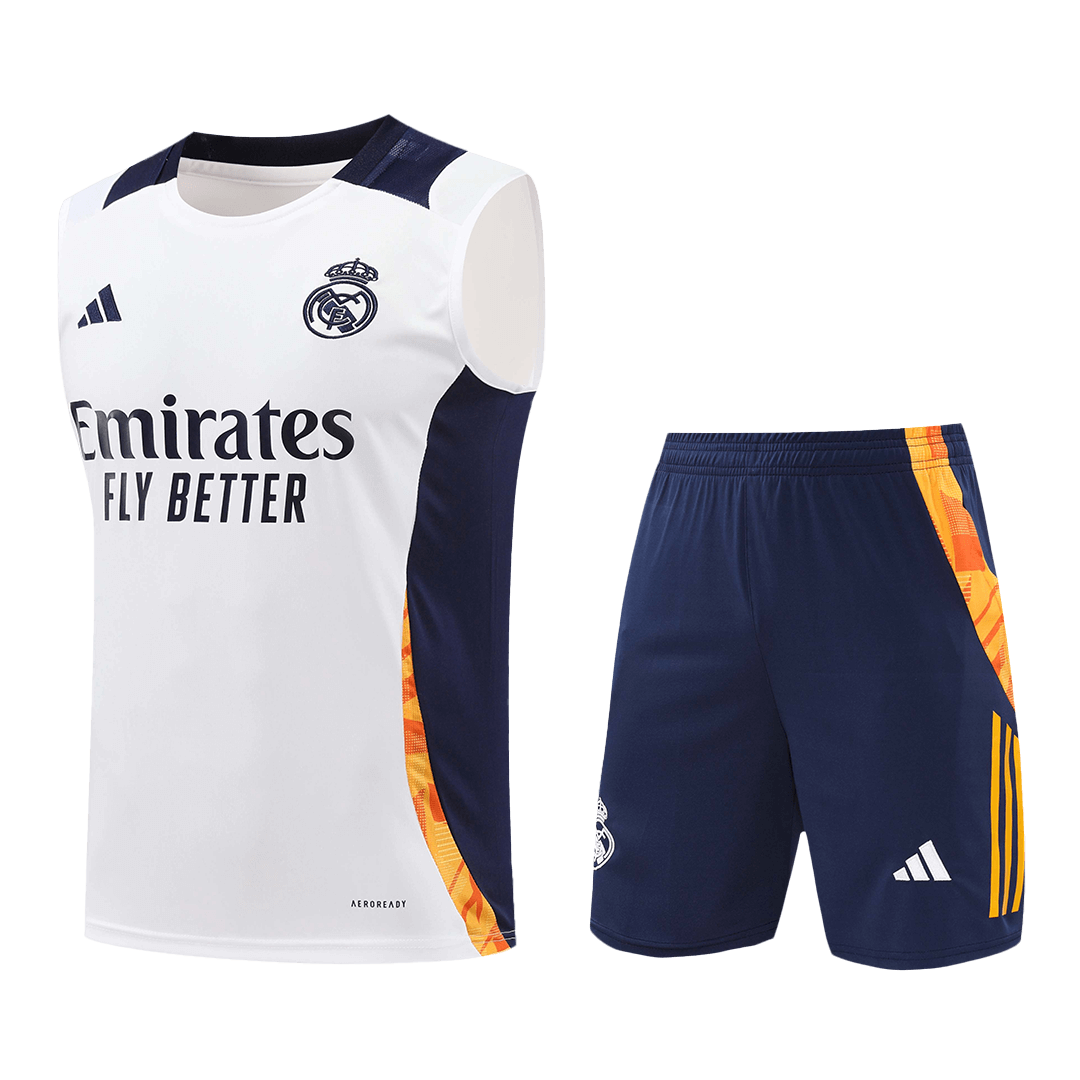 Men's Real Madrid Soccer Sleeveless Training Kit (Top+Shorts) -White - Pro Jersey Shop