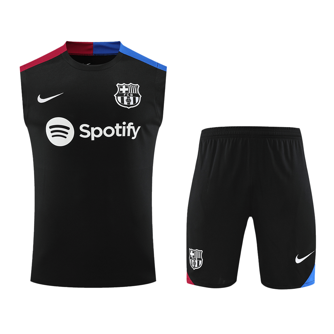 Men's Barcelona Soccer Sleeveless Training Kit (Top+Shorts) -Black - Pro Jersey Shop