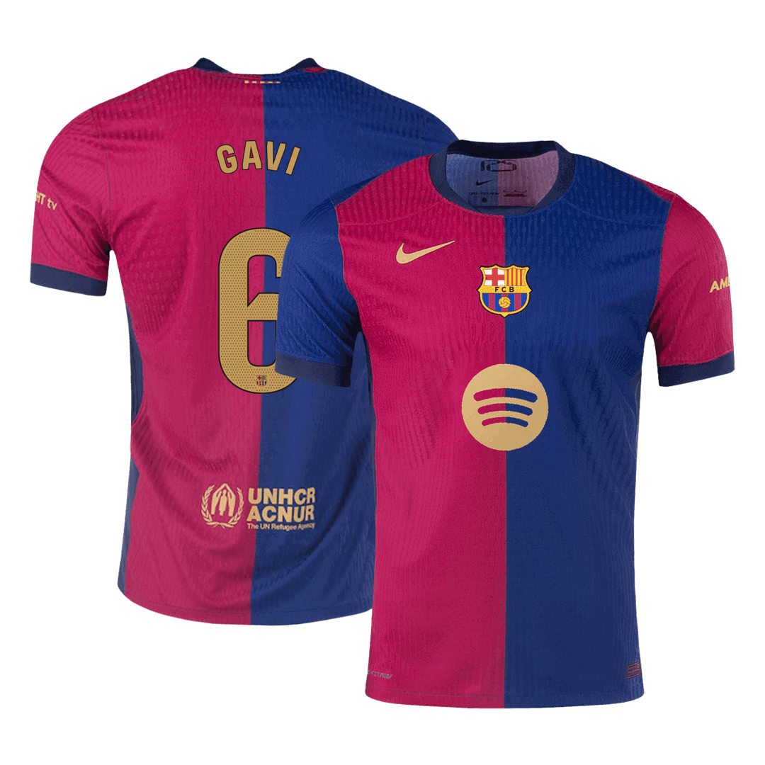 Men's Authentic GAVI #6 Barcelona Home Soccer Jersey Shirt Spotify Logo Without Text- Player Version - Pro Jersey Shop
