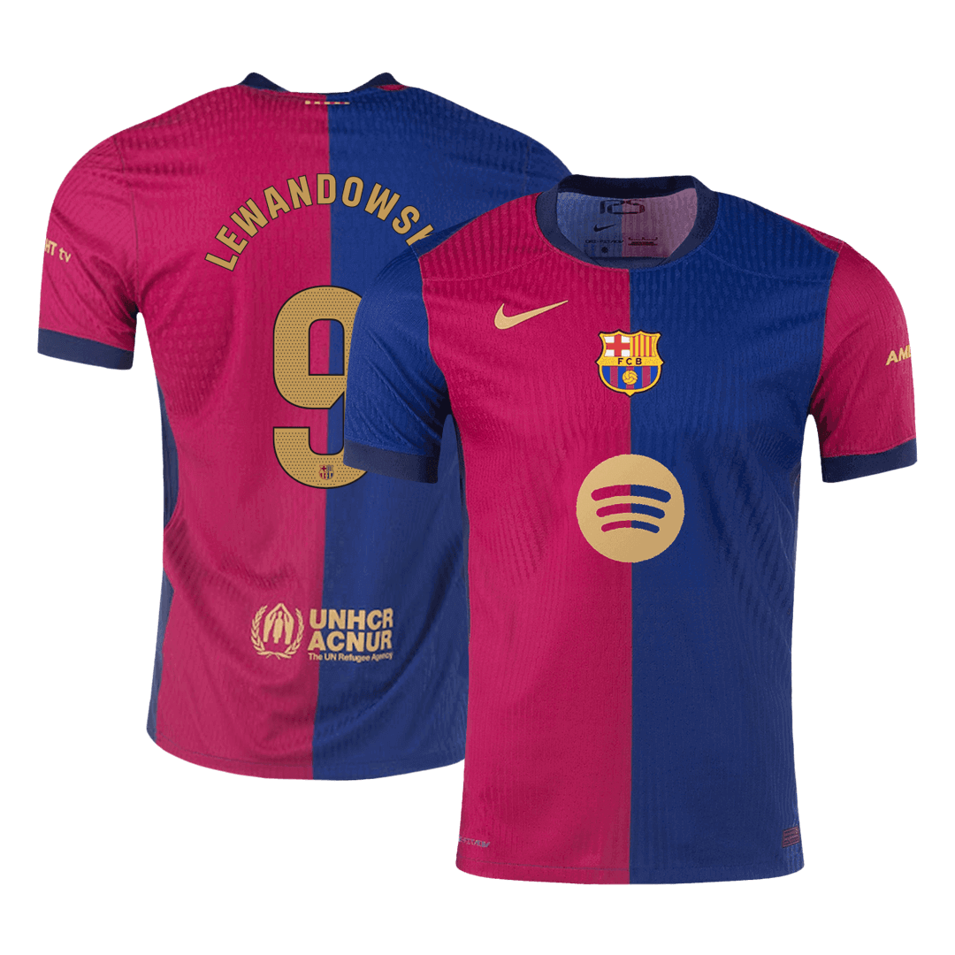 Men's Authentic LEWANDOWSKI #9 Barcelona Home Soccer Jersey Shirt Spotify Logo Without Text- Player Version - Pro Jersey Shop