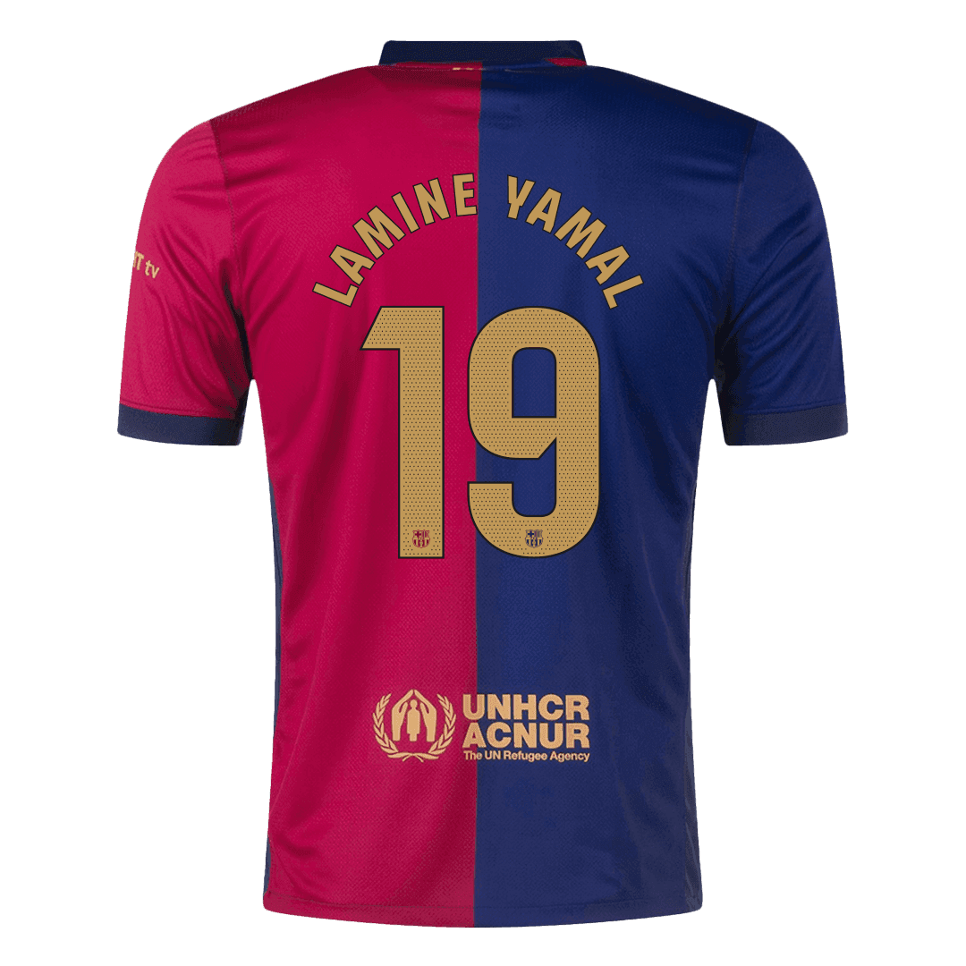 Men's LAMINE YAMAL #19 Barcelona Home Soccer Jersey Shirt Spotify Logo Without Text - Fan Version - Pro Jersey Shop