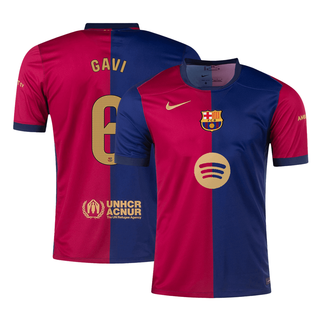 Men's GAVI #6 Barcelona Home Soccer Jersey Shirt Spotify Logo Without Text - Fan Version - Pro Jersey Shop