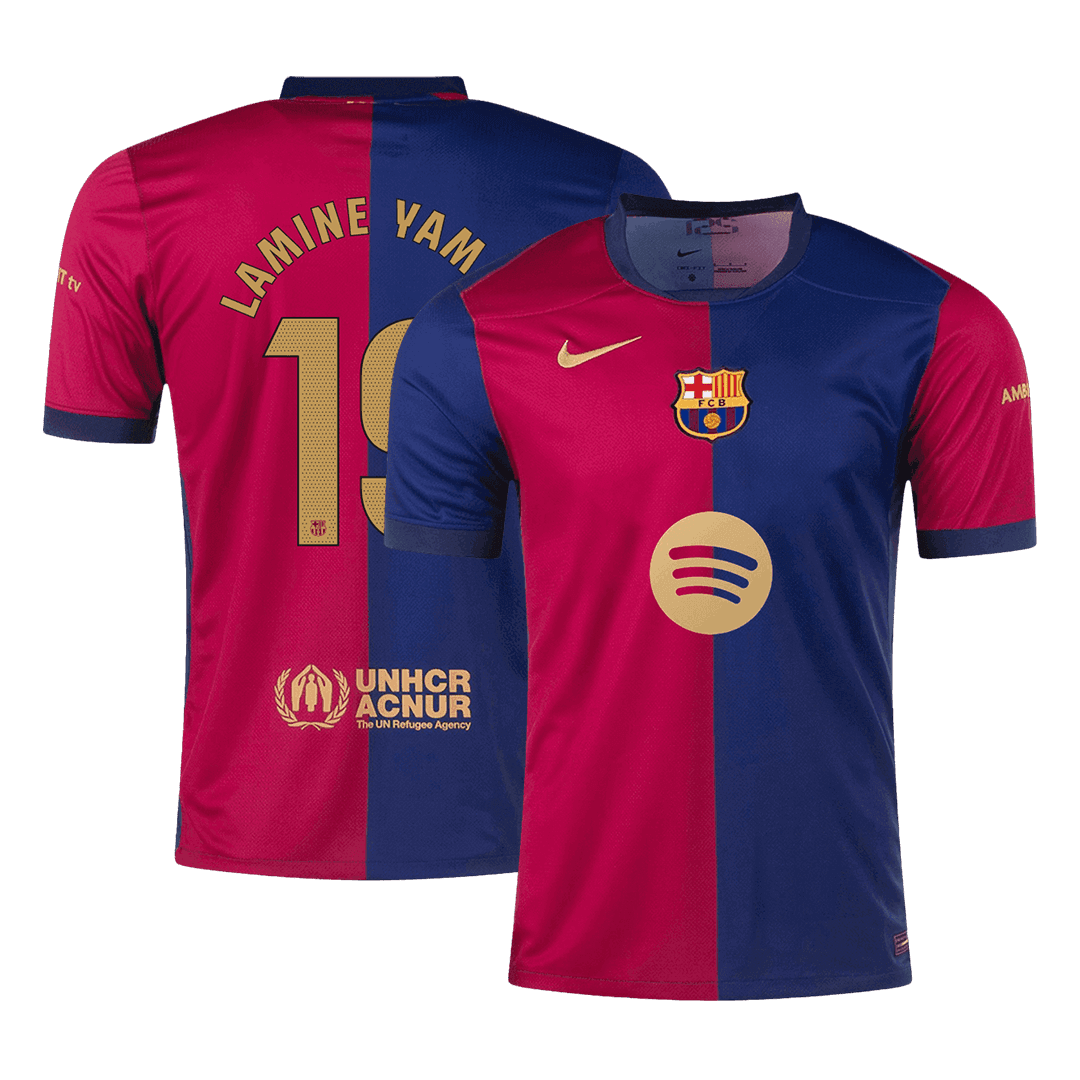 Men's LAMINE YAMAL #19 Barcelona Home Soccer Jersey Shirt Spotify Logo Without Text - Fan Version - Pro Jersey Shop