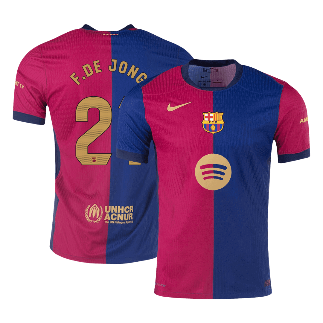 Men's Authentic F.DE JONG #21 Barcelona Home Soccer Jersey Shirt Spotify Logo Without Text- Player Version - Pro Jersey Shop