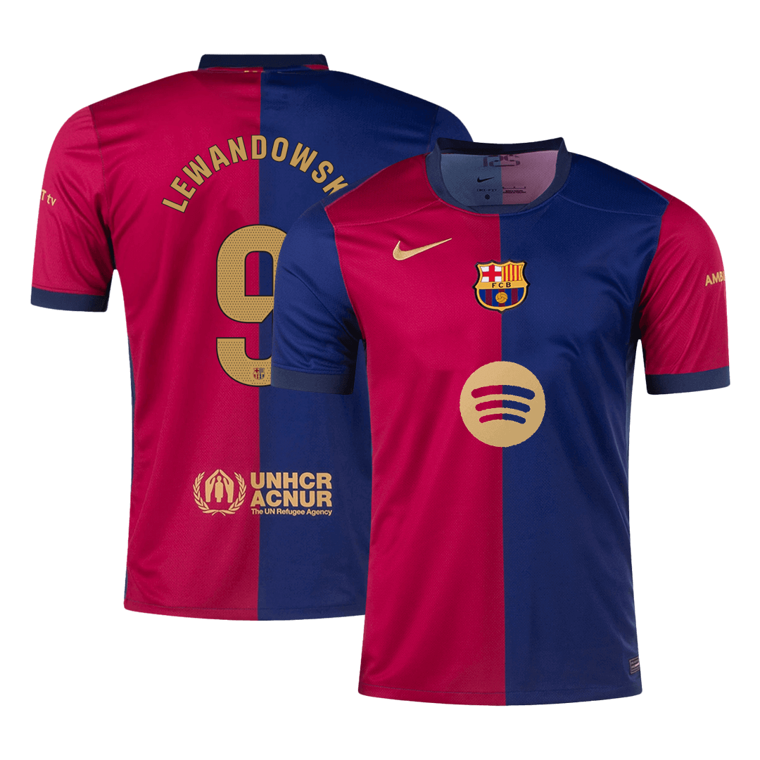 Men's LEWANDOWSKI #9 Barcelona Home Soccer Jersey Shirt Spotify Logo Without Text - Fan Version - Pro Jersey Shop
