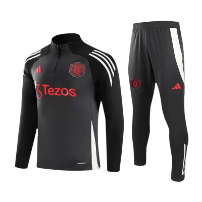 Kids Manchester United ZipperTracksuit Sweat Shirt Kit(Top+Pants) 2024/25-Gray - Pro Jersey Shop