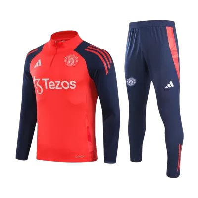 Kids Manchester United ZipperTracksuit Sweat Shirt Kit(Top+Pants) 2024/25-Red - Pro Jersey Shop