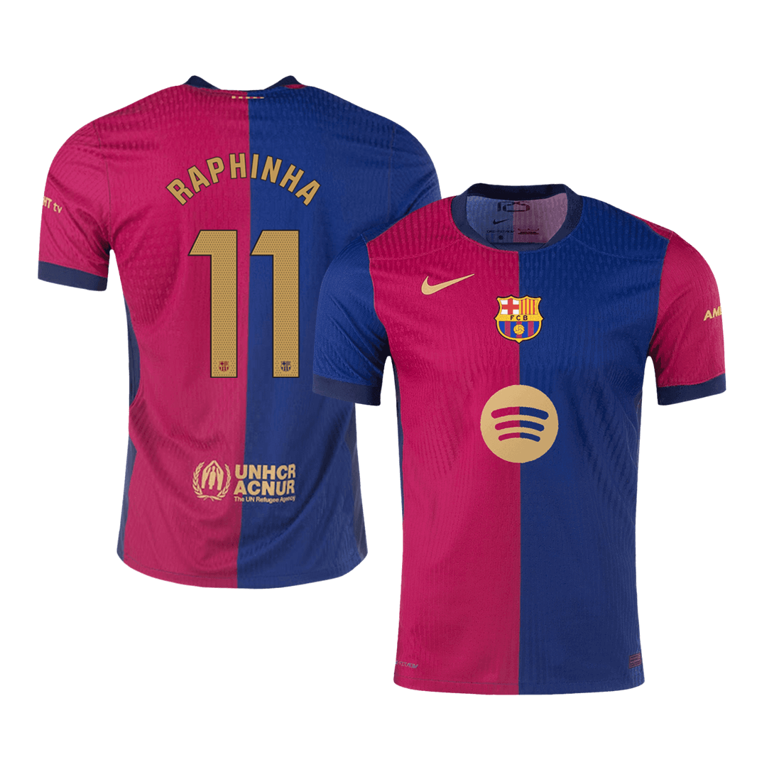 Men's Authentic RAPHINHA #11 Barcelona Home Soccer Jersey Shirt Spotify Logo Without Text- Player Version - Pro Jersey Shop