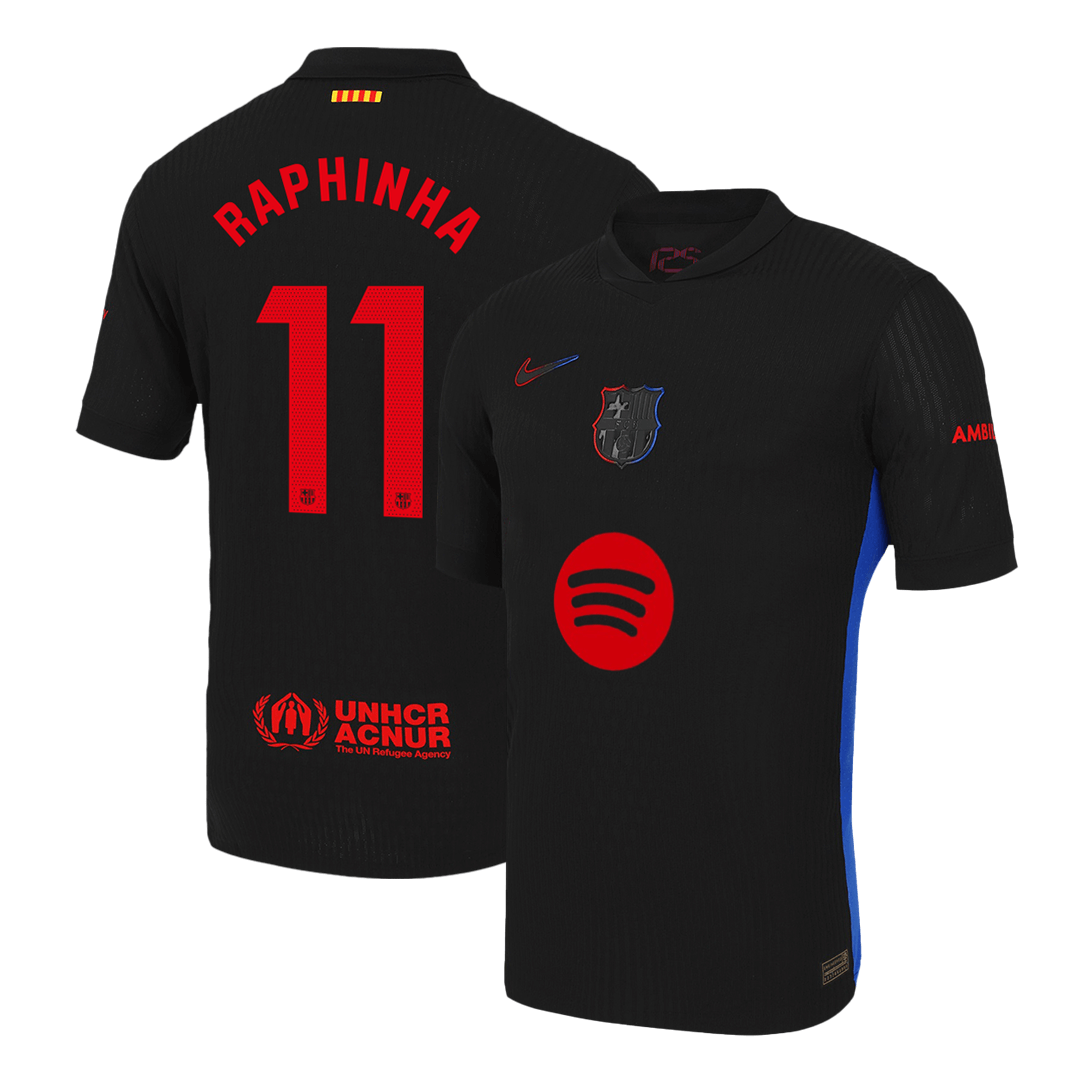 Men's Authentic RAPHINHA #11 Barcelona Away Soccer Jersey Shirt Spotify Logo Without Text- Player Version - Pro Jersey Shop