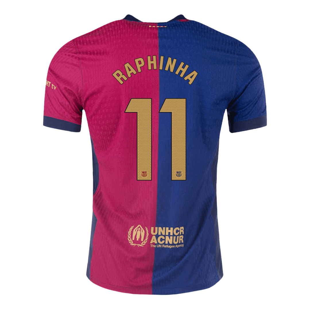 Men's Authentic RAPHINHA #11 Barcelona Home Soccer Jersey Shirt Spotify Logo Without Text- Player Version - Pro Jersey Shop