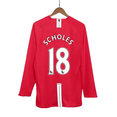 Men's Retro 2007/08 Replica SCHOLES #18 Manchester United Home Long Sleeves Soccer Jersey Shirt - Pro Jersey Shop