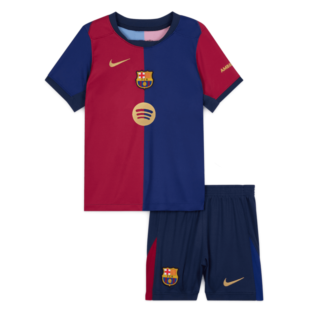 Kids Barcelona Home Spotify Logo Without Text Soccer Jersey Kit (Jersey+Shorts) - Pro Jersey Shop