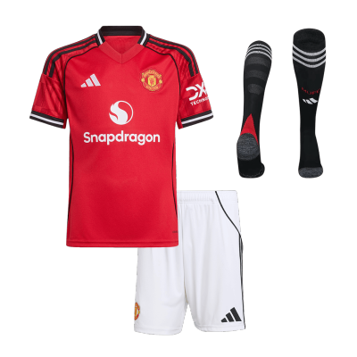 Kids Manchester United Home Soccer Jersey Full Kit 2025/26 - Pro Jersey Shop