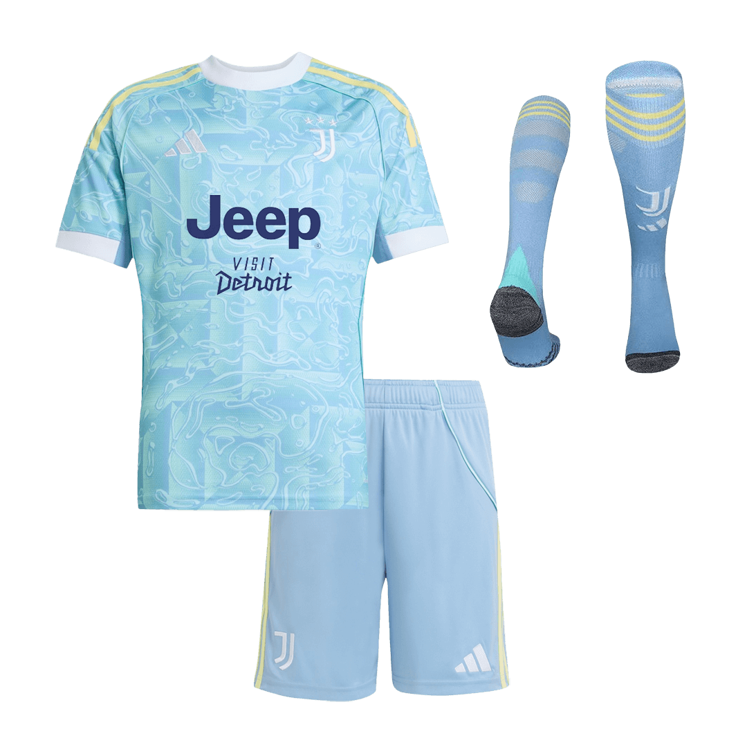 Kids Juventus Away Soccer Jersey Full Kit 2025/26 - Pro Jersey Shop