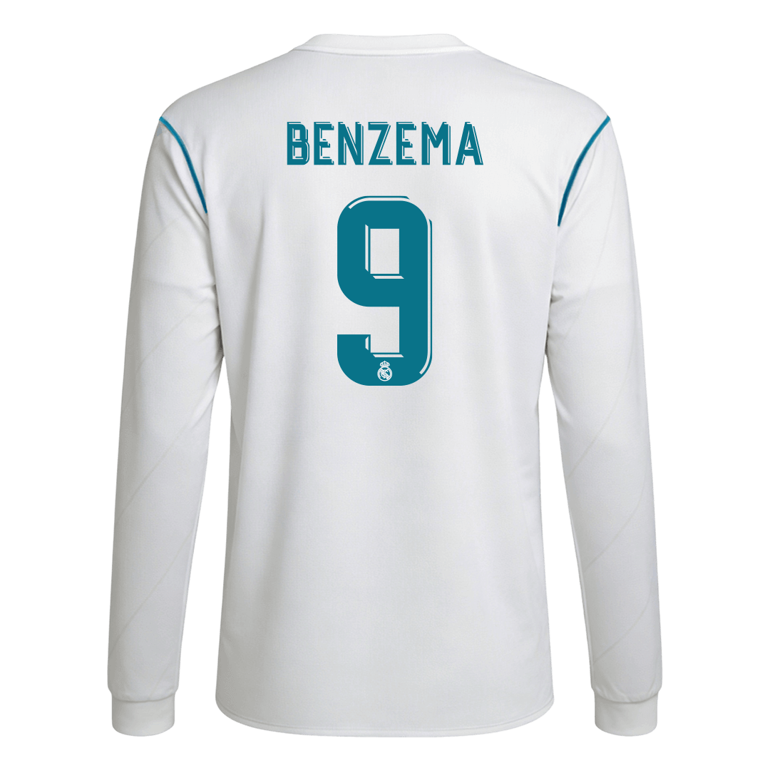 Men's Retro 2017/18 Replica BENZEMA #9 Real Madrid Home Long Sleeves Soccer Jersey Shirt - Pro Jersey Shop