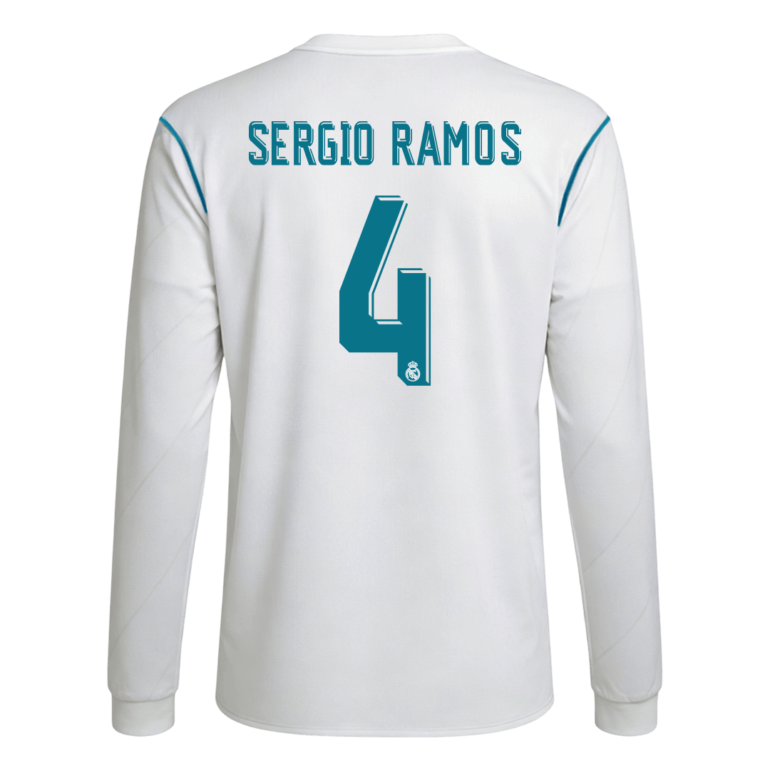 Men's Retro 2017/18 Replica SERGIO RAMOS #4 Real Madrid Home Long Sleeves Soccer Jersey Shirt - Pro Jersey Shop