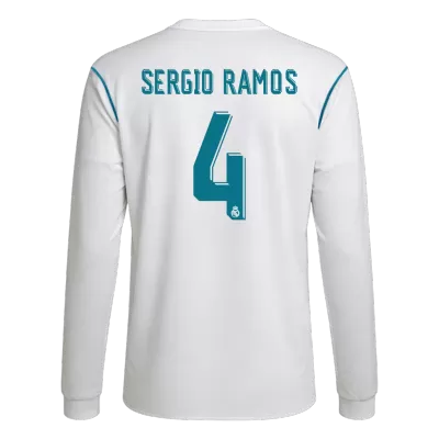 Men's Retro 2017/18 Replica SERGIO RAMOS #4 Real Madrid Home Long Sleeves Soccer Jersey Shirt - Pro Jersey Shop