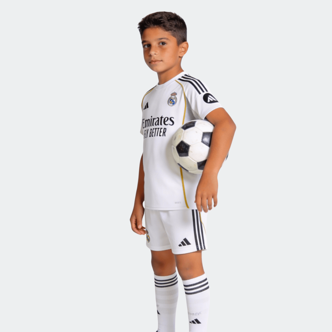 Kids Real Madrid Home Soccer Jersey Full Kit 2025/26 - Pro Jersey Shop